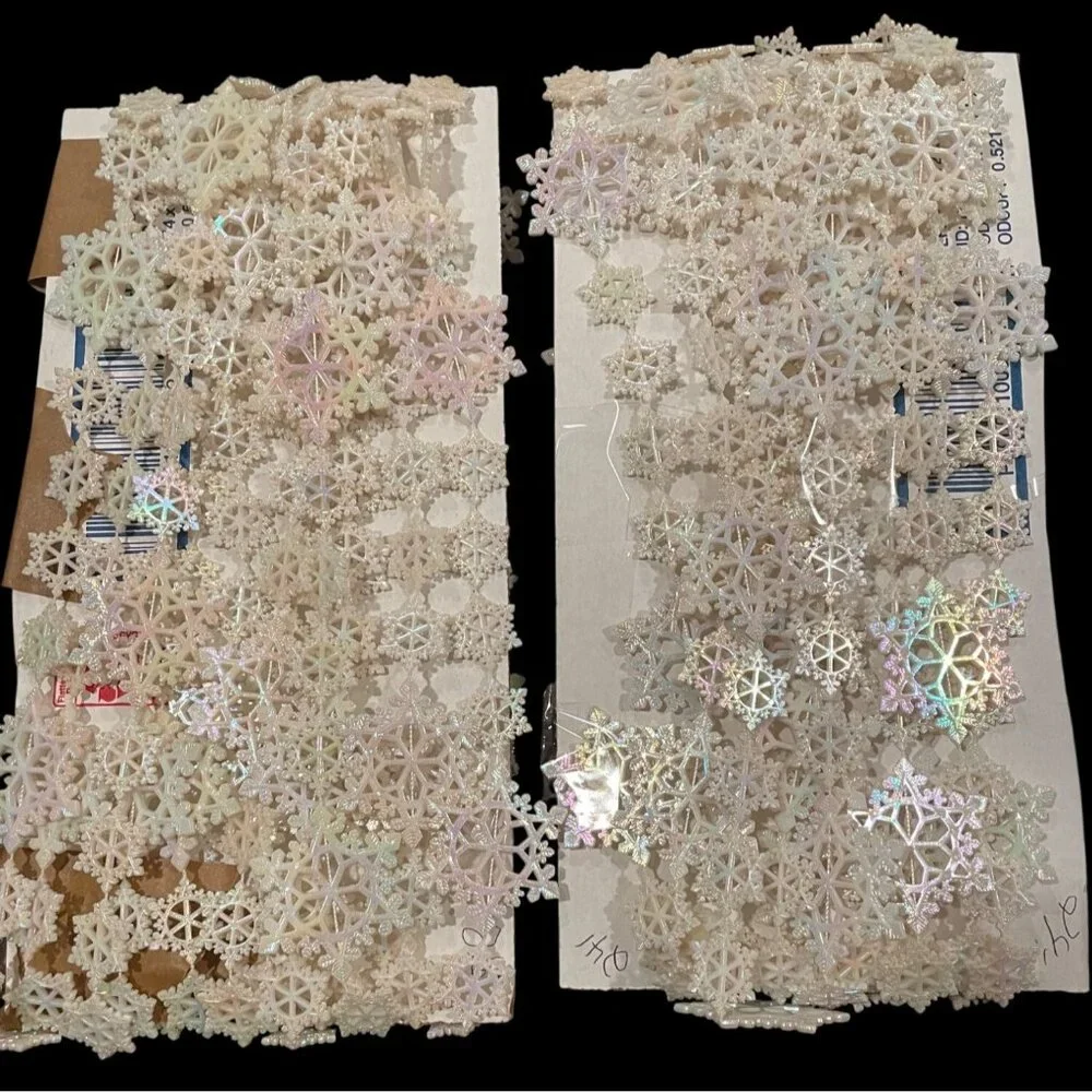 Lot Of Vintage Iridescent White Plastic Snowflake Ornaments For Crafts Or Decora